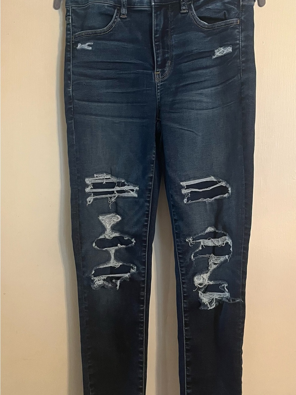 American Eagle Outfitters Dark Blue High-Rise Distressed Jeans